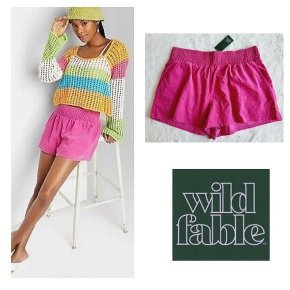 WILD FABLE Retro Lightweight Magenta Velvet Corduroy Ruched Elastic Shorts Large - Picture 11 of 12